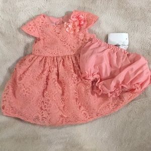 Coral baby girl dress with bloomers